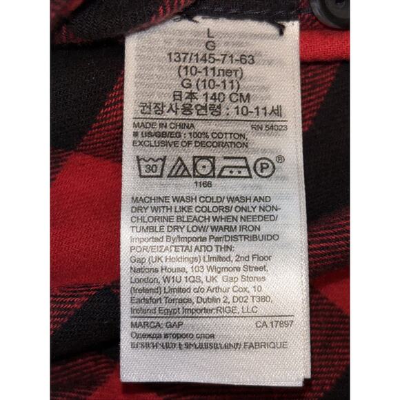 Gap Kids Red Sz LG 10 Fleece Buffalo Check Long Sleeve Shirt Top Button Up NWT - Picture 4 of 6